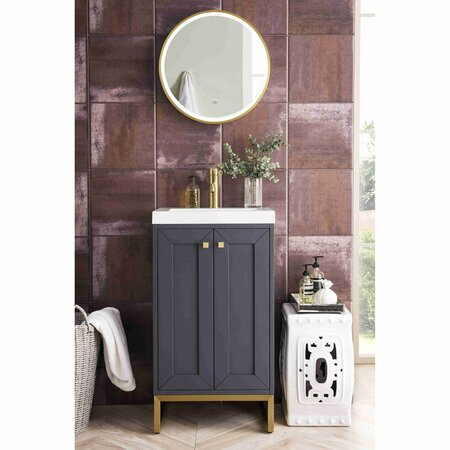 James Martin Vanities Chianti 20in Single Vanity, Mineral Gray, Radiant Gold, w/ White Glossy Composite Stone Top E303V20MGRGDWG
